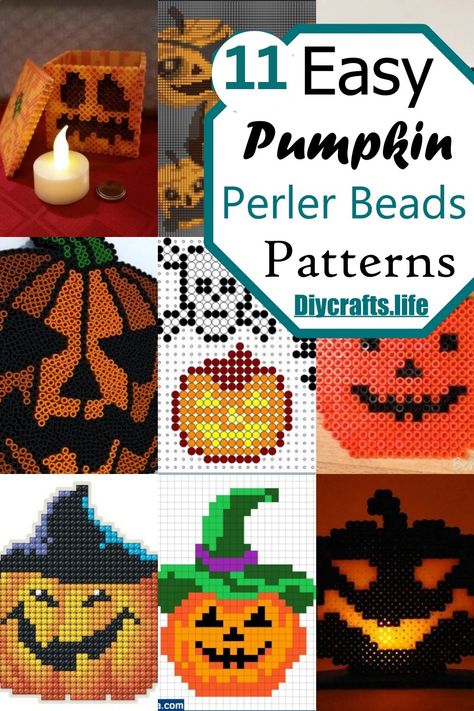 11 Pumpkin Perler Bead Patterns For Halloween - DIY Crafts Pumpkin Perler Bead Patterns, Pumpkin Perler Beads, Patterns For Kids, Creepy Pumpkin, Beaded Banners, Easy Perler Beads Ideas, Beads Patterns, Pumpkin Bead, Graph Crochet