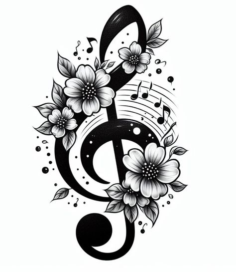 Small Tattoo Ideas For Women Hands, Flower And Music Note Tattoo, Music Note Rose Tattoo, Music Themed Drawings, Peace Sign Tattoos For Women, Musical Note Tattoos, Choir Tattoo Ideas, Skulls To Draw, Music Tatooes