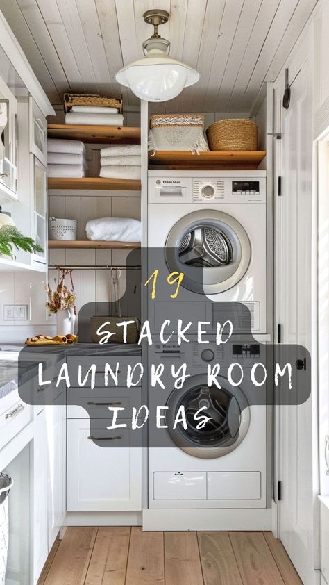 Narrow Laundry Closet, Hallway Laundry Ideas, Small Laundry Room Ideas Stacked Washer, Tiny Laundry Room Stacked Washer Dryer, Maximize Laundry Room Space, Open Cabinet Laundry Room, Laundry Room Plus Pantry, Small Hallway Laundry Room Ideas, Diy Laundry Room Built In