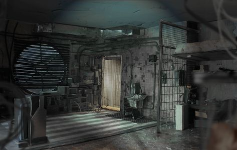 Dystopian Interior Design, Dystopian Room Aesthetic, Dystopian Apartment, Dystopian House Concept Art, Dystopian Office, Horror Interior, Dystopian Hospital, Dystopian Lab, Dystopian Architecture