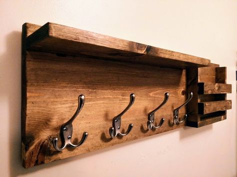 Diy Shelf With Hooks Entry Ways, Diy Wall Coat Hanger, Diy Wood Coat Rack Wall, Diy Wall Shelf With Hooks, Diy Coat Rack Shelf, Coatracks Entryway Wall, Diy Entryway Shelf, Diy Coat Hanger Wall, Coat Rack Entryway Diy