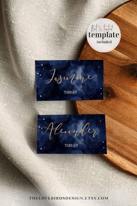 Celestial Place Card Wedding Decor for Starry Night Wedding | Etsy Australia Starry Night Wedding Reception, Night Wedding Reception, Nautical Bridal Showers, Wedding Seating Cards, Personalized Place Cards, Starry Night Wedding, Moon Wedding, Navy Blue And Gold, Celestial Wedding