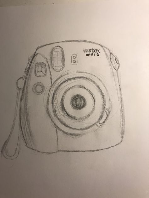 Camera Drawings Easy, Drawing Of Polaroid, Art Reference Objects Aesthetic, Poloroid Camera Drawing Simple, How To Draw A Polaroid Camera, Drawing Ideas Camera, Sketch Of A Camera, Polaroid Camera Drawing Art, Camera Sketch Drawings