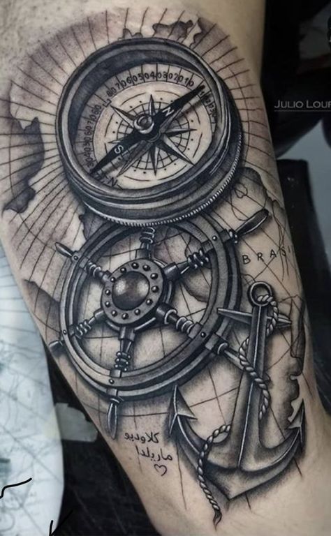 Nautical Compass Tattoo Men, A Compass Tattoo, Ship Wheel Tattoo, Ship Tattoo Sleeves, Nautical Compass Tattoo, Compass Tattoo Men, Nautical Tattoo Sleeve, Compass Tattoos, Minimalist Tattoo Ideas