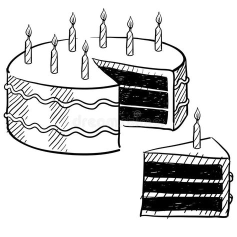 Cake With Slice Missing Drawing, Cake Slice Illustration, Birthday Cake Sketch, Chocolate Sketch, Zentangle Cards, Cake Sketch, Plate Drawing, Cupcake Drawing, Cake Drawing