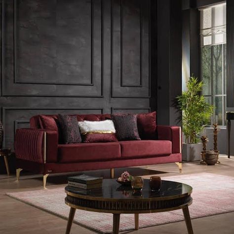 Burgundy Couch, Burgundy Sofa, Burgundy Sofas, Waiting Rooms, Exposed Brick, Leather Sofa, Aspen, Furniture Store, Office Decor