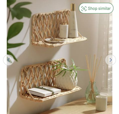 Woven Shelves, Bamboo Furniture Design, Rattan Shelf, Bathroom Shelf Organization, Boho Bathroom Decor, Wicker Shelf, Bamboo Furniture, Bedroom Decor Design, Boho Bathroom