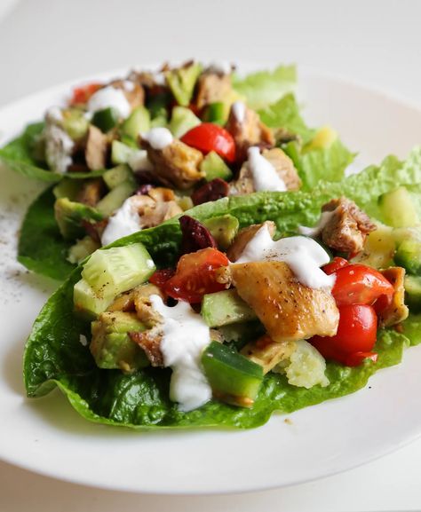 Chicken Lettuce Wraps Recipe (Mediterranean-Style + Meal Prep) - Her Highness, Hungry Me Wraps Recipes Healthy, Lettuce Wraps Recipe, Lettuce Recipes, Chicken Lettuce Wraps Recipe, Mediterranean Diet Recipes Dinners, Easy Mediterranean Diet Recipes, Lettuce Wrap Recipes, Healthy Chicken Dinner, Chicken With Olives