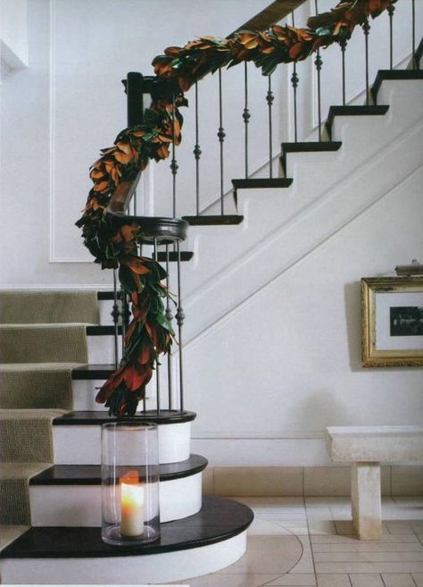 Darryl Carter, Veranda, staircase, Magnolia, Classic, Photo by Stacy Zarin Goldberg for Capitol File Fake Indoor Trees, Charleston Christmas, Darryl Carter, Wedding Staircase, Magnolia Garland, Holiday Interior, Trees For Kids, Christmas Staircase, Beautiful Stairs