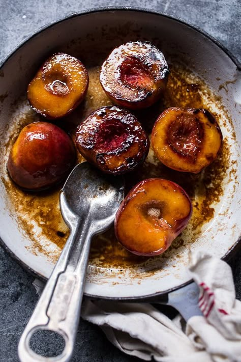 Mini Bourbon Caramelized Peach Baked Alaska with Butter Pecan Ice Cream | halfbakedharvest.com @hbharvest Roasted Peaches, Caramelized Peaches, Sweet Paul Magazine, Butter Pecan Ice Cream, Baked Peach, Pecan Ice Cream, Baked Alaska, Baked Fruit, Fruity Recipes