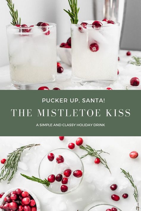 The Mistletoe Kiss Holiday Drink - a simple mix of vodka, lemon juice, and a holiday-inspired secret weapon ingredient. #holiday #drink #cocktail #christmas #mistletoe #kiss #booze #party #vodka #cranberry #simplesyrup Vodka Lemon, Holiday Party Drinks, Rosemary Simple Syrup, Mistletoe Kiss, Holiday Drink, Christmas Homescreen, Christmas Cocktail, Gingerbread Cake, Aesthetic Christmas