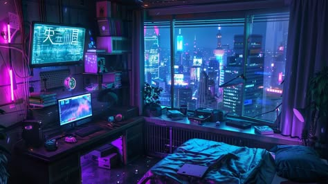 Laptop Wallpaper Cyberpunk, Cyberpunk Gaming Room, Neon Wallpaper Laptop, Cyberpunk Laptop Wallpaper, Gaming Background Wallpaper Pc, Cyberpunk Aesthetic Wallpaper Desktop, Cyberpunk Pc Wallpaper, Cyberpunk Banner, Synthwave Room