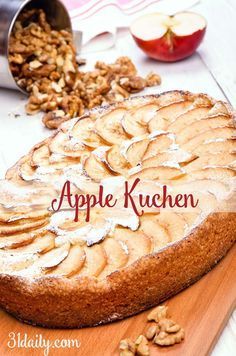 Apple Kuchen -- a treat every German should have perfected! Apple Kuchen -- A German favorite Sunday cake to partake with friends and coffee. An often secret recipe among families and communities. 31Daily.com German Apple Kuchen, Apple Kuchen Recipe, Sunday Cake, German Apple Cake, German Food Authentic, 31 Daily, German Desserts, German Cake, Oktoberfest Food