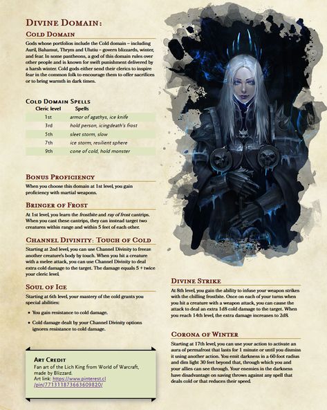 The overdone Cold Domain - A Cleric Subclass that I made for a player from other Domains reflavoured: UnearthedArcana 5e Cleric Domains, Dnd Cleric Tattoo, Classes Dnd, Cleric Domains, Homebrew Races, Dnd Subclasses, Dnd Cleric, Dnd Room, Character Classes