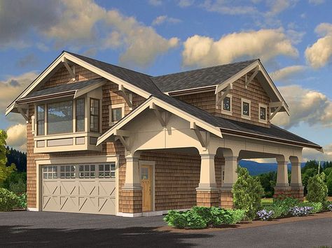 Carriage House Plan, 035G-0015 3 Car Carriage House Plans, Single Story Carriage House Plans, Adu Layout, 3 Bed Carriage House, Plan Carport, Carriage House Garage Craftsman, Efficiency Kitchen, Log Cabin Carriage House, Attached Carport