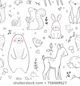 The linear vector baby cute pattern, forest animals Animal Doodles, Bear Cartoon, Forest Animals, Doodle Drawings, Vector Pattern, Woodland Animals, Baby Patterns, Baby Clothing, Cute Pattern