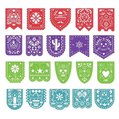 Mexican Svg, Picado Banner, Mexican Papel Picado, Dia De Los Muertos Decorations Ideas, Banner Graphic, Mexican Birthday Parties, Mexican Tattoo, Cup Print, Mexican Culture Art