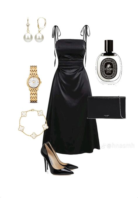 Bartender Outfit Classy, Singles Inferno, Satin Dress Black, Elegant Outfit Classy, Heels Gold, Black Satin Dress, Elegante Casual, Causual Outfits, Fancy Outfits