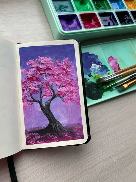 Cherry blossom tree painting with gouache Cherry Blossom Tree Painting, Blossom Tree Painting, Painting With Gouache, Cute Sketches, Illustration Ideas, Blossom Tree, Cherry Blossom Tree, Blossom Trees, Character Ideas