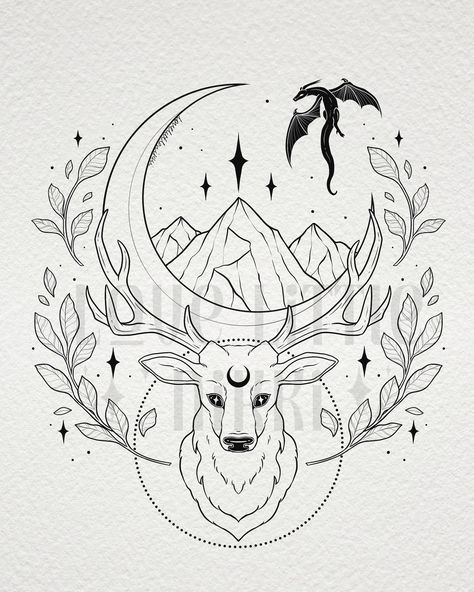 “The Stag, the Lord of the North. So the people of Terrasen will always know how to find their way home” 🦌 Multi series SJM piece for Graciela! Absolutely love his starry eyes ✨ #acotar #throneofglass #sarahjmaas Sjm Tattoos, Maas Tattoo, Sarah J Maas Tattoo, Sarah J Maas Tattoo Ideas, Acotar Tattoos, Book Inspired Tattoos, Witchy Stickers, Stag Tattoo, Book Tattoos