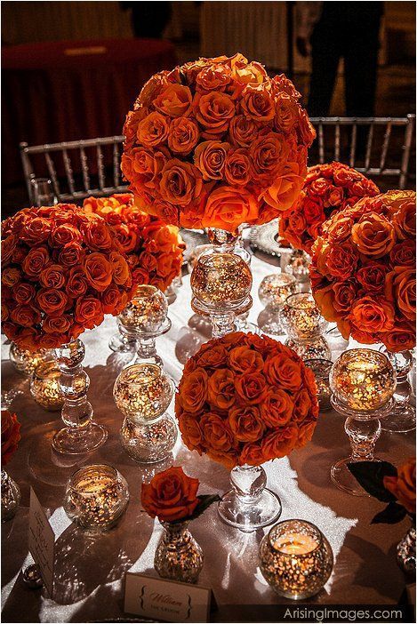 Definitely love this! But on a smaller scale Orange Wedding Centerpieces, Orange Centerpieces, Orange Weddings, Deco Orange, Burnt Orange Weddings, Wedding Color Trends, Tafel Decor, Autumn Weddings, Winter Wedding Colors