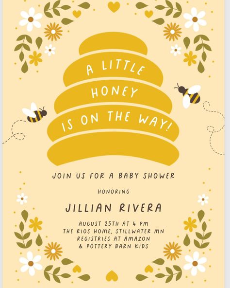 A little 🍯 Honey is on the way! Baby Shower Invite #Vfccreativedesigns #DigitalInvitations #InvitationDesign #Cutedesigns #Partyevites #birthdayevites #babyshowerevites #weddingevites #bridalshower #partyevites Honey Bee Baby Shower Theme, Honey Bee Baby Shower Invitations, Free Baby Shower Invitations, Bee Baby Shower Invitations, Honey Bee Baby Shower, Baby Shower Invitations Design, Bee Baby Shower Theme, Bumble Bee Baby Shower, Greetings Island