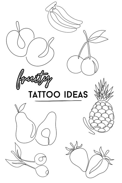 Simple Fruit Tattoo, Dietitian Tattoo, Drawn Tattoo Ideas, Fruit Salad Tattoo, Fruit Line Tattoo, Fruit And Vegetable Tattoo, Fruity Tattoos, Tattoo Ideas Line, Fruit And Vegetable Tattoo Sleeve