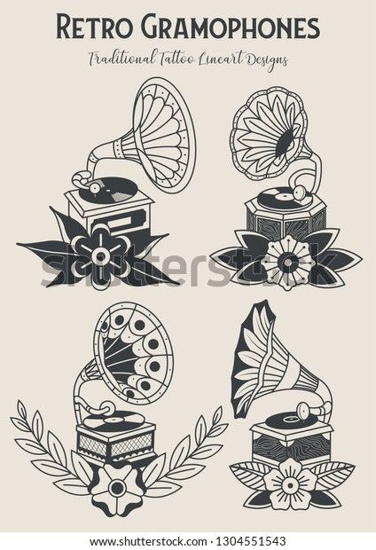 Traditional Tattoo Music, Gramophone Tattoo, Tech Tattoo, Woodcut Tattoo, Neo Tattoo, Traditional Tattoo Old School, Cool Wrist Tattoos, American Tattoos, Traditional Tattoo Art