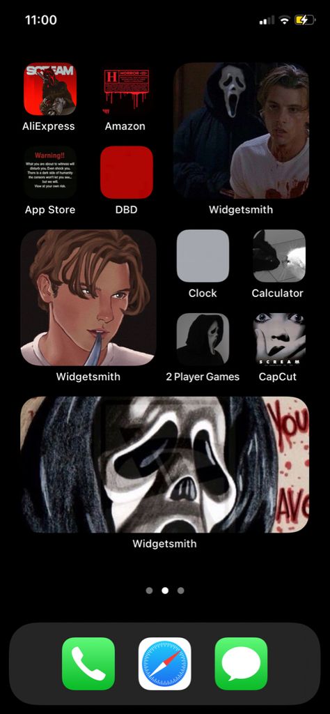 Scream Phone Widgets, Scream Iphone Layout, Scream Ios 16, Scream Widget Icons, Scream Homescreen Layout, Scream Themed Phone, Ghost Face Wallpaper Aesthetic Iphone, Scream Phone Theme, Scream Widget