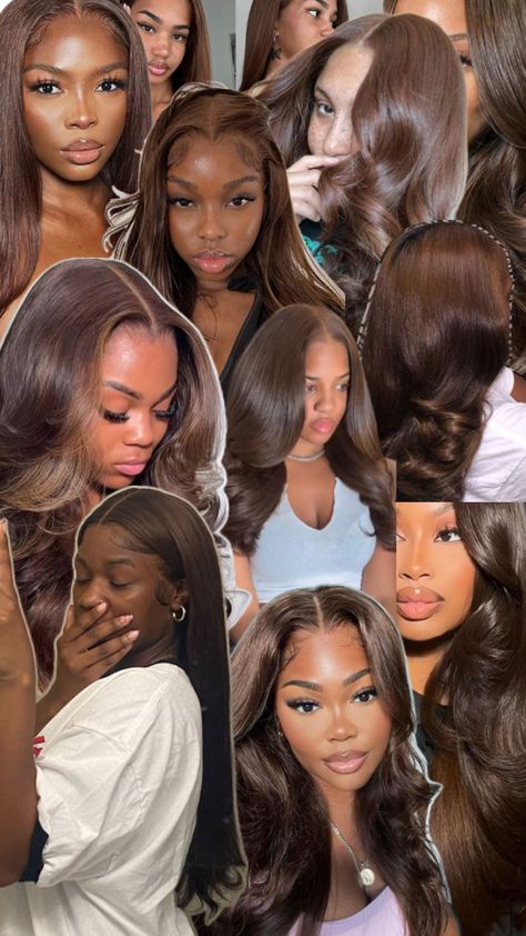 Black girl with dark brown lace front wig Honey Brown Hair, Brown Hair Inspo, Brown Hair Dye, Chocolate Hair, Quick Natural Hair Styles, Ginger Hair Color, Chocolate Brown Hair, Dyed Hair Inspiration, Dyed Natural Hair