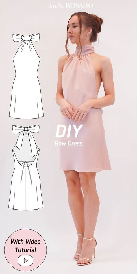 Easy Dress Sewing Patterns Free, Mini Dress Sewing Pattern Free, Satin Dress Pattern, Open Back Dress Pattern, Diy Mini Dress, Backless Dress Pattern, Silk Dress Pattern, Slip Dress Pattern, Summer Dress Pattern