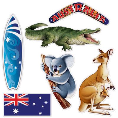 Wall Cutout Decor, Australian Party, Australia Day Celebrations, Australia Party, Wall Cutout, Animal Cutouts, Australian Flags, Cardboard Cutouts, Australia Day