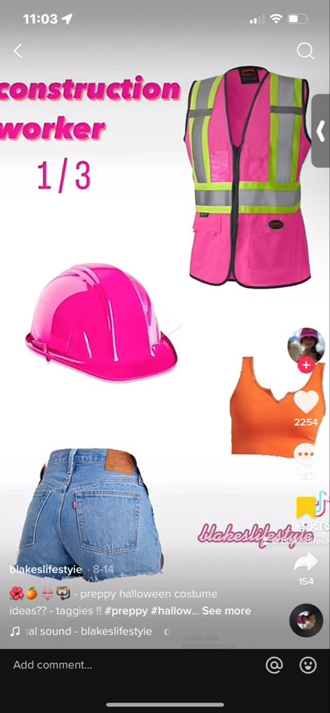 Construction Theme Outfit Women, Construction Halloween Costume Preppy, Holoween Costums Preppy, Pink Construction Worker Costume, Cute Construction Worker Costume, Construction Worker Costume Preppy, Halloween Preppy Costumes, Construction Day Spirit Week, Construction Costume Women's