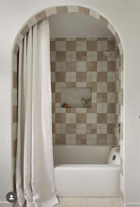 Natural White Zellige Tile, Doorless Showers Walk In, White Zellige Tile, Bathroom Tile Combinations, Spanish Revival Bathroom, Bathroom Tiles Combination, Tile Combinations, Riad Tile, Spanish Style Bathrooms