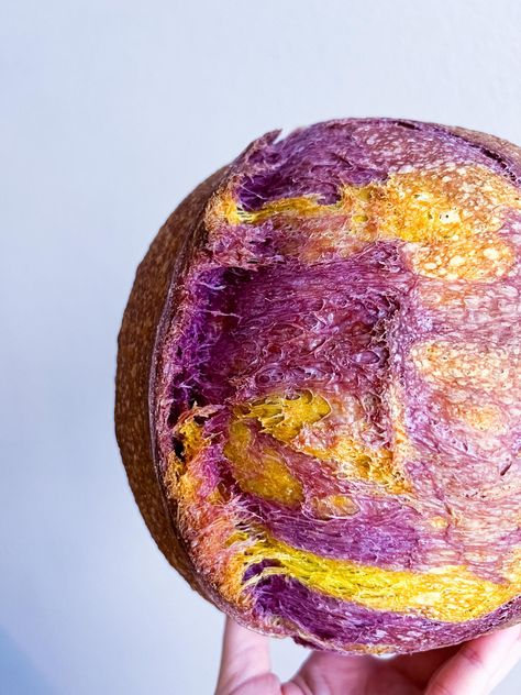 you can find here. Sour Bread, Purple Bread, Colorful Plates, Toasted Crostini, Sourdough Recipe, Black Carrot, Bread Art, Weird Food, Sourdough Recipes