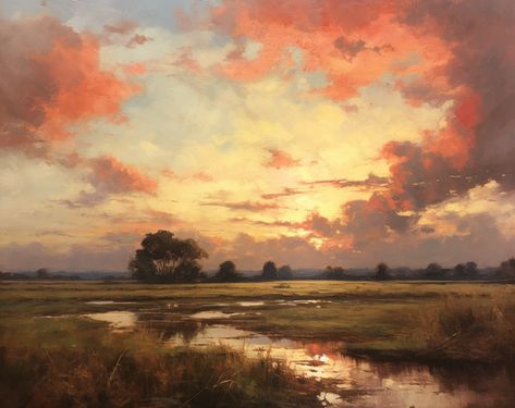 Soft Sunset Painting, Soft Pastels Landscape, Tonalist Landscape Paintings, Beautiful Oil Paintings Landscapes, Oil Painting Inspiration, Pastel Landscape, Beautiful Oil Paintings, Canvas Painting Tutorials, Oil Pastel Art