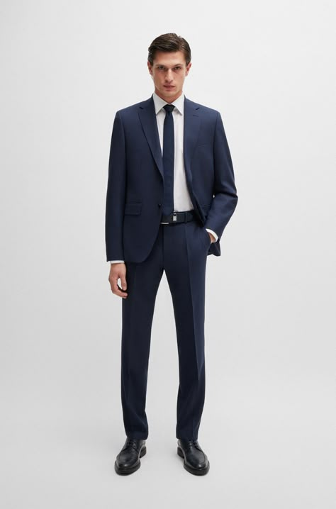 BOSS - Regular-fit suit in micro-patterned stretch fabric Pini Parma Suit, Men’s Suits Wedding Guest, Mens Black Tie Wedding Guest, Business Professional Outfits Men Suits, Business Professional Men, Headshot Poses Men, Business Professional Outfits Men, Corporate Attire For Men, Business Outfits Men