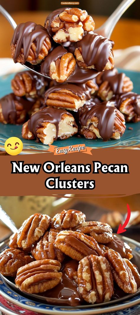 Savor the sweet crunch of New Orleans Pecan Clusters, combining toasted pecans, caramel, and chocolate into delightful little treats. These clusters are a nod to the rich culinary traditions of New Orleans. #PecanClusters #NewOrleansDessert #SweetTreats Caramel Pecan Candy, New Orleans Foods, New Orleans Pecan Clusters, Caramel Pecan Clusters Recipe, New Orleans Desserts, Pecan Clusters Recipe, Chocolate Pecan Clusters, Pecan Caramel Clusters, Pecan Praline Recipe