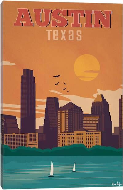 Austin Texas Illustration, Austin Texas Poster, Dude Apartment, Austin Illustration, Austin Texas Travel, Austin Texas Skyline, Texas Poster, Austin Art, Poster Collection