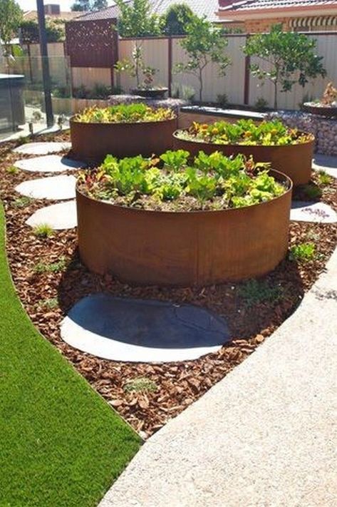 Vege Garden Ideas, Corten Steel Garden, Vegetable Garden Beds, Raised Vegetable Gardens, Vegetable Garden Raised Beds, Garden Plots, Plants Growing, Garden Area, Raised Planter