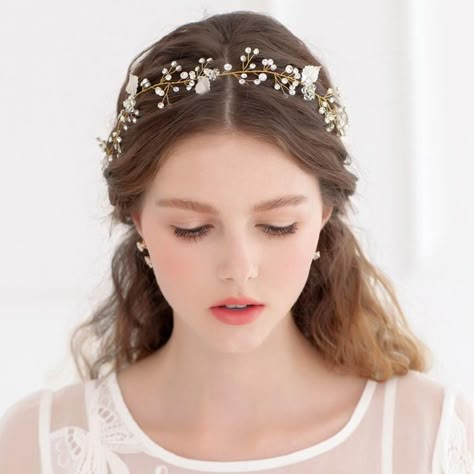 Simple Cheap Wedding, Wedding Flower Hair Pieces, Long Hair Vine, Hair Bands For Women, Wedding Hairstyles And Makeup, Wedding Tiaras, Pearl Bridal Headband, Wedding Hair Headband, Wedding Hair Flowers