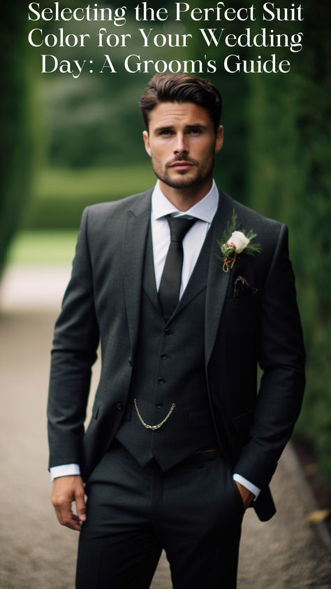 groom in charcoal colored suit Men’s Wedding Suit Colors, Different Suit Styles, Groomsman Suits, Tux Colors, Grooms Attire, Suit Guide, Suit For Wedding, Mens Wedding Attire, Wedding Suits Groom