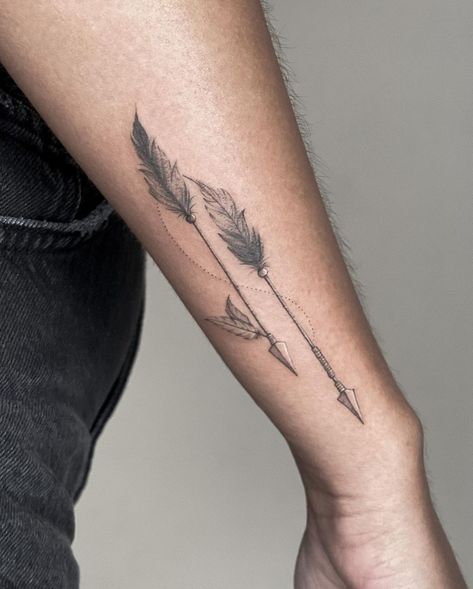 Detailed Arrow Tattoo, Forearm Arrow Tattoo Women, Arrow Design Tattoo, Double Arrow Tattoo, Flower Arrow Tattoo, Indian Arrow Tattoo, Feather Arrow Tattoo, Bow And Arrow Tattoo, Archery Tattoo