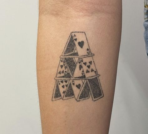 House Of Cards Tattoo, Post Card Tattoo, Card House, Stick And Poke Tattoo, La Tattoo, Tattoo Spots, Stick N Poke Tattoo, Poke Tattoo, Card Tattoo