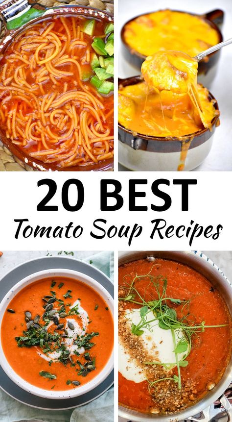 Looking for delicious tomato soup recipes? From grilled cheese to roasted tomato, here are 10 flavorful recipes to warm you up this season! Recipes With Canned Tomato Soup, Recipes With Tomato Soup, Recipes Using Tomato Soup, Best Tomato Soup Recipe, Delicious Tomato Soup, Tomato Soups, Recipe Using Tomatoes, Pasta Soup Recipes, Homemade Tomato Soup Recipe