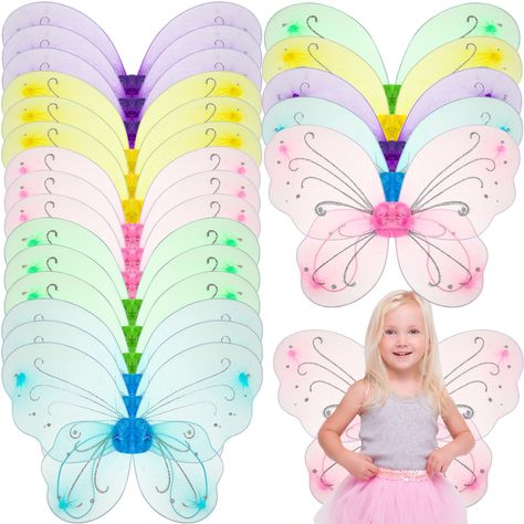 PRICES MAY VARY. Package Quantity: the package comes with 20 pieces of multicolored butterfly wings, enough to give away to your little ones to share with their fellows, which will make her feel happier in the process Reliable Material: these butterfly wings for girls are made of nylon, both sides of the wings with a shiny, butterfly around the steel ring structure; You can let the wings bend gently, so it can be adjusted to the shapes you like Size Information: the size of this costume fairy wi Butterfly Wings Dress, Small Fairy Wings, Butterfly Birthday Dress, Fairy Birthday Themes, Fairy Theme Birthday Party, Butterfly Birthday Decorations, Tinkerbell Party Theme, Butterfly Birthday Party Decorations, Shiny Butterfly