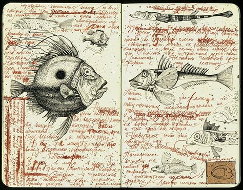 Fishes | Flickr - Photo Sharing! Explorers Journal, Explorer Journal, Sketchbook Journal, Moleskine Art, Sketch Journal, Artist Journal, Artist Sketchbook, Sketchbook Art Journal, Sketchbook Pages