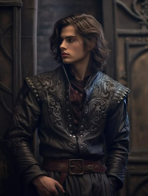 Dark fantasy, medieval, handsome guy, cool medieval jacket, wallpaper style Pirate Character Inspiration Male, Medieval Gothic Fashion Male, Elven Aesthetic Male, Fancy Medieval Clothes Male, Dark Haired Fantasy Male, Male Character Design Blonde, Fantasy Medieval Clothes Male, Fantasy Prince Aesthetic, Fantasy Male Aesthetic