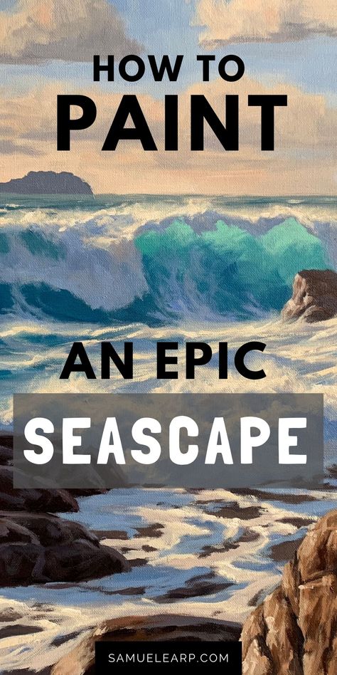 Breaking Waves Painting, How To Paint An Ocean Scene, Painting A Beach Scene, How To Paint Seascapes, How To Paint Ocean Waves, Boat Art Painting, Ocean Painting Ideas, Ocean Scene Painting, Seascapes Paintings