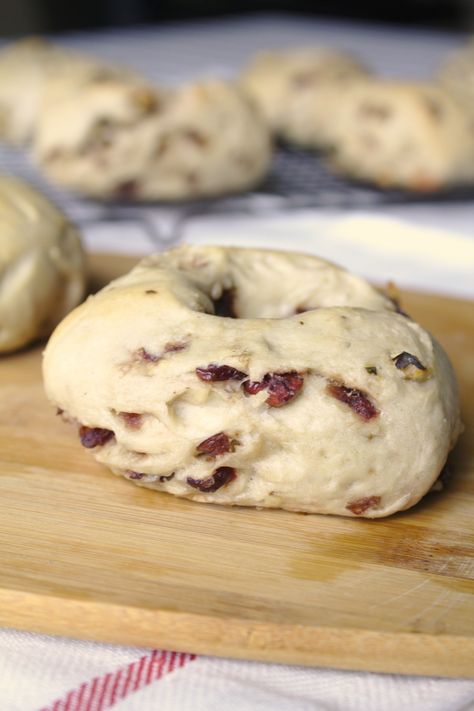 Cranberry Walnut Bagels Cranberry Walnut Bagel Recipe, Cranberry Orange Bagels, Cranberry Bagels Recipe, Cranberry Bagels, Bagel Dough Recipe, Cinnamon Bagels, Bagel Recipes, Bagel Recipe Easy, Best Biscuit Recipe